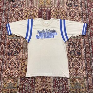 VTG 70s Gator Athletics North Dakota Jersey T-Shirt Gray Blue Cut and Sew L USA